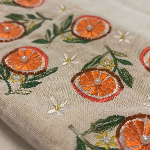 Antik Kraft Boho Embroidered Beaded Citrus Cosmetic Bag Clutch with Tassel - Picture 2 of 5